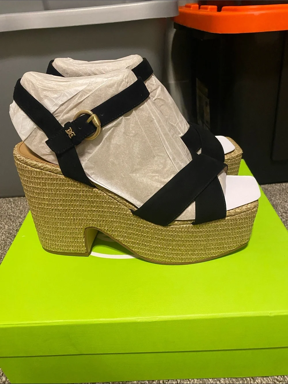 Sam Edelman Black Suede Platform Espadrille Sandals
